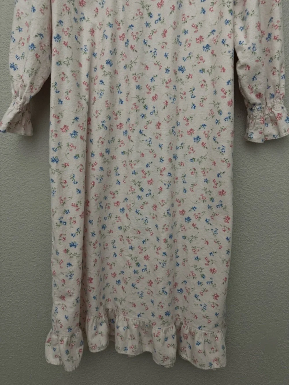 Erika Taylor Cotton Flannel Nightgown Floral Print Large Cottagecore Victorian